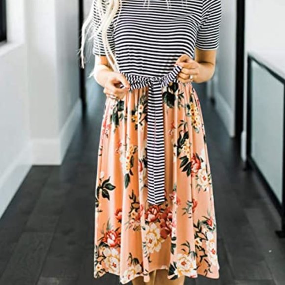 MEROKEETY Women's Summer Striped Ruffle Sleeves - Picture 3 of 4